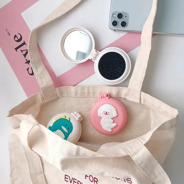 "Cartoon Printed Mini Mirror with Comb – Random Print, Portable Pocket Accessory ( Pack of 1 )